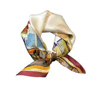Aufeel 100% Real Mulberry Silk Women Small Square Neck Scarfs 21" Lightweight Headscarf Printed Neckerchief Gift Packed, Ivory Red, Small