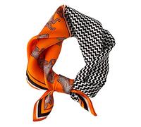 Aufeel 100% Real Mulberry Silk Women Small Square Neck Scarfs 21" Lightweight Headscarf Printed Neckerchief Gift Packed, Orange Horse, S