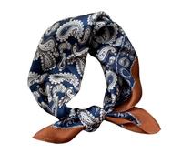 Aufeel 100% Real Mulberry Silk Women Small Square Neck Scarfs 21" Lightweight Headscarf Printed Neckerchief Gift Packed, Darkblue Brown, S