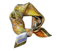 Aufeel 100% Real Mulberry Silk Women Small Square Neck Scarfs 21" Lightweight Headscarf Printed Neckerchief Gift Packed, Golden, S