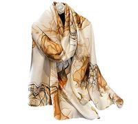 Aufeel Fashion Scarves 100% Satin Silk Scarf Long Lightweight Sunscreen Shawls Wraps for Women Hair Scarves, Brown Letter, Large