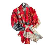 Aufeel Fashion Scarves 100% Satin Silk Scarf Long Lightweight Sunscreen Shawls Wraps for Women Hair Scarves, Red Passion, Large