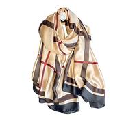 Aufeel Fashion Scarves 100% Satin Silk Scarf Long Lightweight Sunscreen Shawls Wraps for Women Hair Scarves, Khaki, Large