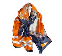 Aufeel Fashion Scarves 100% Silk Felling Scarf Long Lightweight Sunscreen Shawls Wrap for Women Hair Scarves, Orange Blue, Large
