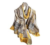 Aufeel Fashion Scarves 100% Silk Felling Scarf Long Lightweight Sunscreen Shawls Wrap for Women Hair Scarves (Black Yellow), Black Yellow, Large