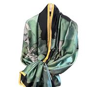 Aufeel Fashion Scarves 100% Silk Felling Scarf Long Lightweight Sunscreen Shawls Wrap for Women Hair Scarves (Blue Floral), Blue Floral, Large