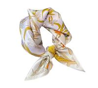 Aufeel Ladies 100% Pure Mulberry Silk Small Square Silk Headscarf 21" x 21", Beige striped, S