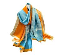 Aufeel Shawls Scarves for Women Silky Satin Wraps Long Headscarf, Blue Orange, Large