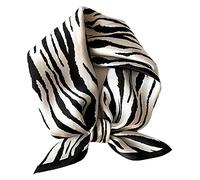 Aufeel Women's 100% Pure Mulberry Silk Small Square Scarf - Neckerchief Women - Silk Headscarf - 21" x 21", Black Stripe, S