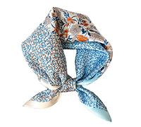 Aufeel Women's 100% Pure Mulberry Silk Small Square Scarf - Neckerchief Women - Silk Headscarf - 21" x 21", Blue + White Floral, S