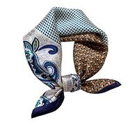 Aufeel Women's 100% Pure Mulberry Silk Small Square Scarf - Neckerchief Women - Silk Headscarf - 21" x 21", Navy Blue, S