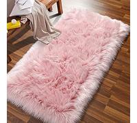 AUFELL Faux Sheepskin Rug,Fluffy Area Small Rugs Shaggy Rugs for Bedroom Rug Fluffy Sofa Floor Carpet Home Decoration Pink Rugs(23.6 x 35.4 inch)