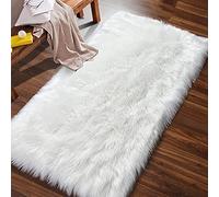 AUFELL White Faux Fur Rug Fluffy Shag Carpet 23.6 x 35.4in, Soft Washable Small Rug for Bedroom, Girls Room, Sofa, Nursery & Home Decor