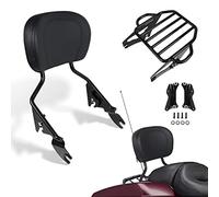 AUFER Black Detachable Passenger Sissy Bar Backrest with Back Rest Pad 2-Up Luggage Rack 4 Point Docking Hardware Kits Compatible with for Touring Street Road Electra Glide Road King 2014-2024