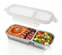 AUFIKR 1 Piece Stainless Steel Lunch Box , With Transparent Lid, Food Container With Compartments, Ideal for Work, School, Picnics (26 x10x5cm)