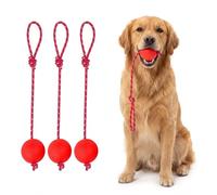 AUFIKR 3 Pack Dog Ball on a Rope, Durable Elastic Solid Rubber Balls Interactive Chew Toys for Small Medium Large Dogs, Fetching Catching Throwing and Tugging Toys (Medium)