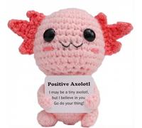 AUFIKR Crochet Plush, Pocket Hug Emotional Support Gift, First Day at School Good Luck Present, Positive Handmade Toy for Teens and Adults (2.56×1.57×3.46inches, Light Pink)