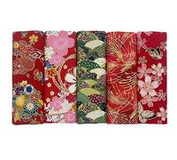 aufodara 5pcs 40x80cm Cotton Fabric for Sewing Printed Floral Fabric Patchwork Beautiful Gold Patterns Bronzing Cloth for Sewing Quilting DIY Artcraft Handwork (Red)
