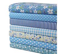 aufodara 7Pcs Cotton Fabric Bundles Squares 50x50 cm / 20x20 inches, Fat Quarters Fabric Precut Beautiful Patterns Pure Cotton Tissue Cloth Bundles for Sewing Quilting Patchwork DIY Crafts (Blue)