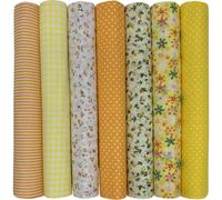 aufodara 7Pcs Different Patterns Cotton Fabric Bundle Squares 50 x 50 cm, Pure Cotton Tissue Cloth Bundles for Sewing Quilting Patchwork DIY Crafts (Yellow)