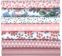 Aufodara Set of 7 Cotton Fabric Bundle Textile Patchwork Cloths for Quilting DIY Hand Sewing 19.7 x 17.7 Inch Craft Fabric (Pink)