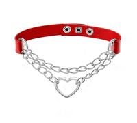Aufordebatis Gothic Heart Chain Choker Necklace for Women, PU Leather Punk Grunge Emo Choker, Halloween Cosplay Jewelry Gift, 17-20, Faux Leather, No Gemstone