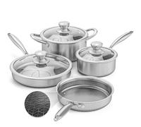 AuFranc® Hybrid Nonstick Stainless Steel Pots and Pans Set, Induction Cookware Set with Tempered Glass Lids, Non-stick Pot and Pan Set Suitable for All Cooktops, Non-Toxic, Dishwasher & Oven Safe