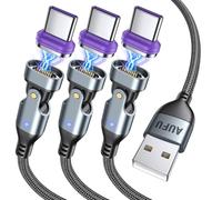 AUFU 18W Magnetic USB C Charging Cable, 16PIN 180° USB A to C (1m+2m+2m) Detachable Magnetic Charger Cable, LED Indicator/Fast Data Transfer Cables for Pad/Phone 16 Series/Galaxy S23/Mac-book