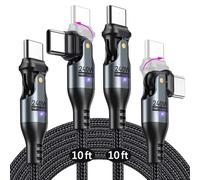 AUFU 240W USB C to USB C Cable 10ft(2Pack), USBC to USBC Dual Head 180° Rotation/C to C Cable/High Speed USB C Cable/USB C Fast Charging Cable for Phone 16/15/Ma-Book/Pad Series, Samsung Galaxy Series