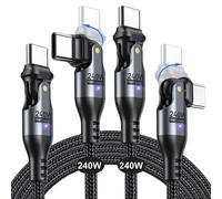 AUFU 240W USB C to USB C Cable 6ft(2 Pack), USBC to USBC Dual Head 180° Rotation/C to C Cable/High Speed USB C Cable/USB C Fast Charging Cable for Phone 15/Ma-Book/Pad Series, Samsung Galaxy Series