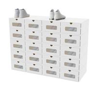 AufuN 20 Stackable Shoe Boxes Made of Kraft Paper with Lid and Transparent Viewing Window, Practical Shoe Storage Box, 35 x 24 x 14 cm, Storage Organiser for Shoes, White
