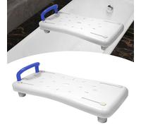 Aufun Bath Board 70 cm Long, Bathtub Seat for Seniors with Soap Dish and Handle, Chair for Bathroom (Blue Handle)