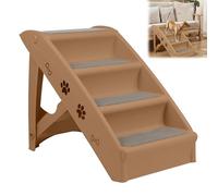 Aufun Dog Stairs, 4 Step Cat Stairs, Pet Stairs up to 50 cm High, Foldable Stairs, Ideal for Small and Large Dogs, Bed or Sofa, Cat, Puppy, Furniture for Pets (Brown, 1 Piece)