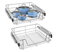 Aufun Kitchen Sliding Cabinet for 60 cm/23.6”, Professional telescopic drawer, full extension, cupboard pull-out, bedroom cupboards, resilient basket, household kitchen shelf(2 Pack, 60 cm/23.6”)