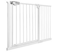 Aufun Stair Safety Gate, No Drilling, 105-115 cm Wide, Auto-Close, 180° Two-Way Opening, Expandable, White, for Children & Pets