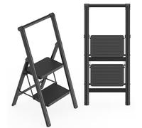 Aufun Step Ladder, 2 Steps, Folding Ladder with Wide Non-Slip Pedal, with Handrail, Household Ladder, Multifunctional Step Stool up to 270 kg, Step Ladder for Home, Office, Black