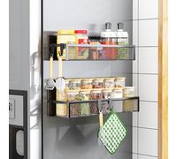 Aufworld Magnetic Spice Rack for Refrigerator, 2 Pack Magnetic Shelf, Fridge Magnet Organizer with Moveable 4 Hooks, Magnet Fridge Shelf for Kitchen Organization and Storage (2 Pack)