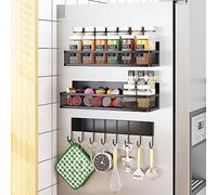 Aufworld Magnetic Spice Rack for Refrigerator, 3 Pack Magnetic Shelf, Moveable Magnet Fridge Organizer with 8-Hook Rack, Seasoning Organizer for Kitchen Organization and Storage (3 Pack)