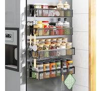 Aufworld Magnetic Spice Rack for Refrigerator, 4 Pack Magnetic Shelf, Fridge Magnet Organizer with Moveable 8 Hooks, Magnet Fridge Shelf for Kitchen Organization and Storage (4 Pack)