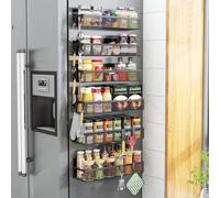 Aufworld Magnetic Spice Rack for Refrigerator, 6 Pack Magnetic Shelf, Fridge Magnet Organizer with Moveable 12 Hooks, Magnet Fridge Shelf for Kitchen Organization and Storage (6 Pack)