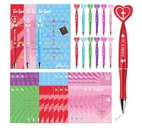 Augacage 36 Set Religious Valentine's Day Gifts Bulk Include Bible Verse Pen Jesus Loves Me Card Silver Cable Ties for Christian Valentine's Day Classroom Prize Award Exchange Party Supplies