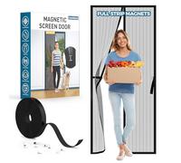 Augblinds Magnetic Screen Door Full Strip Magnets Fit Door Size 36 x 80 Inch, Door Mesh Size 38" x 81", Heavy Duty Polyester Net for Front Back Door, Stay-Open Option with Buckles, Black