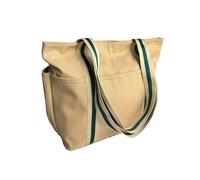 Augbunny 16OZ 100% Cotton Canvas Lined Grocery Shopping Diaper Bag Zipper Closure Beach Casual Multi Purpose Tote, Kahki, XL