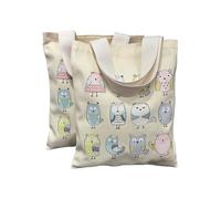 Augbunny Canvas Ultra-Small Multi-Owl Print Tote Bag for Women Reusable Foldable Versatile Mini Handbag-2Packs