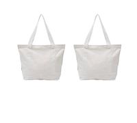 Augbunny Heavy Duty 100% Cotton Canvas Zipper Beach Shoulder Grocery Tote Bag With Outer Pocket 2-pack