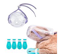 Augegel Cat Muzzle & Boots Set, Silicone, Adjustable, Transparent, Small