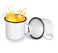 Augenstern 2 Pcs 17 oz Enamel Camping Coffee Mugs Drinking Tea Cups with Handle White Metal Enamel Mug Portable Vintage Round Enamel Cup Mugs for Coffee Tea Picnic Travel Home Office