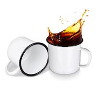 Augenstern 2 Pcs 20 oz Enamel Camping Coffee Mugs Drinking Tea Cups with Handle White Metal Enamel Mug Portable Vintage Round Cup Mugs for Coffee Tea Picnic Travel Home Office