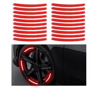 Augeny 20PCS Reflective Car Wheel Decorative Stripe Stickers, Anti-Scratch Night Safety Warning Sticker, Fluorescent Tire Rims Decal, Auto Exterior Decor Accessories for Most Vehicles (Red)