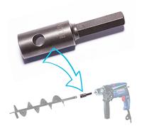 Auger adapter for drill: hexagon socket (HEX) 12mm for digging holes stakes, posts, fencing